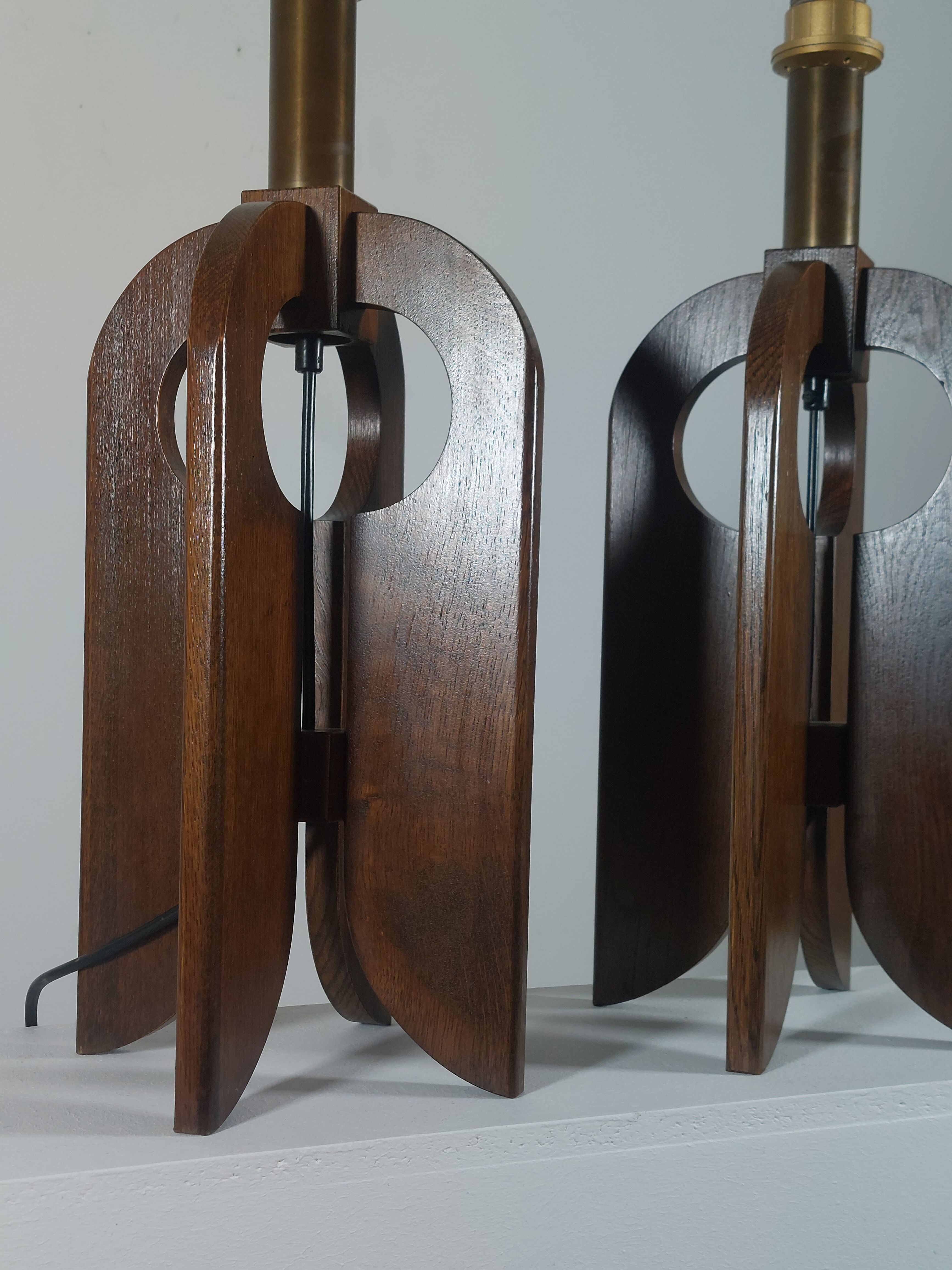 Very rare vintage pair of wooden table lamps by Temde