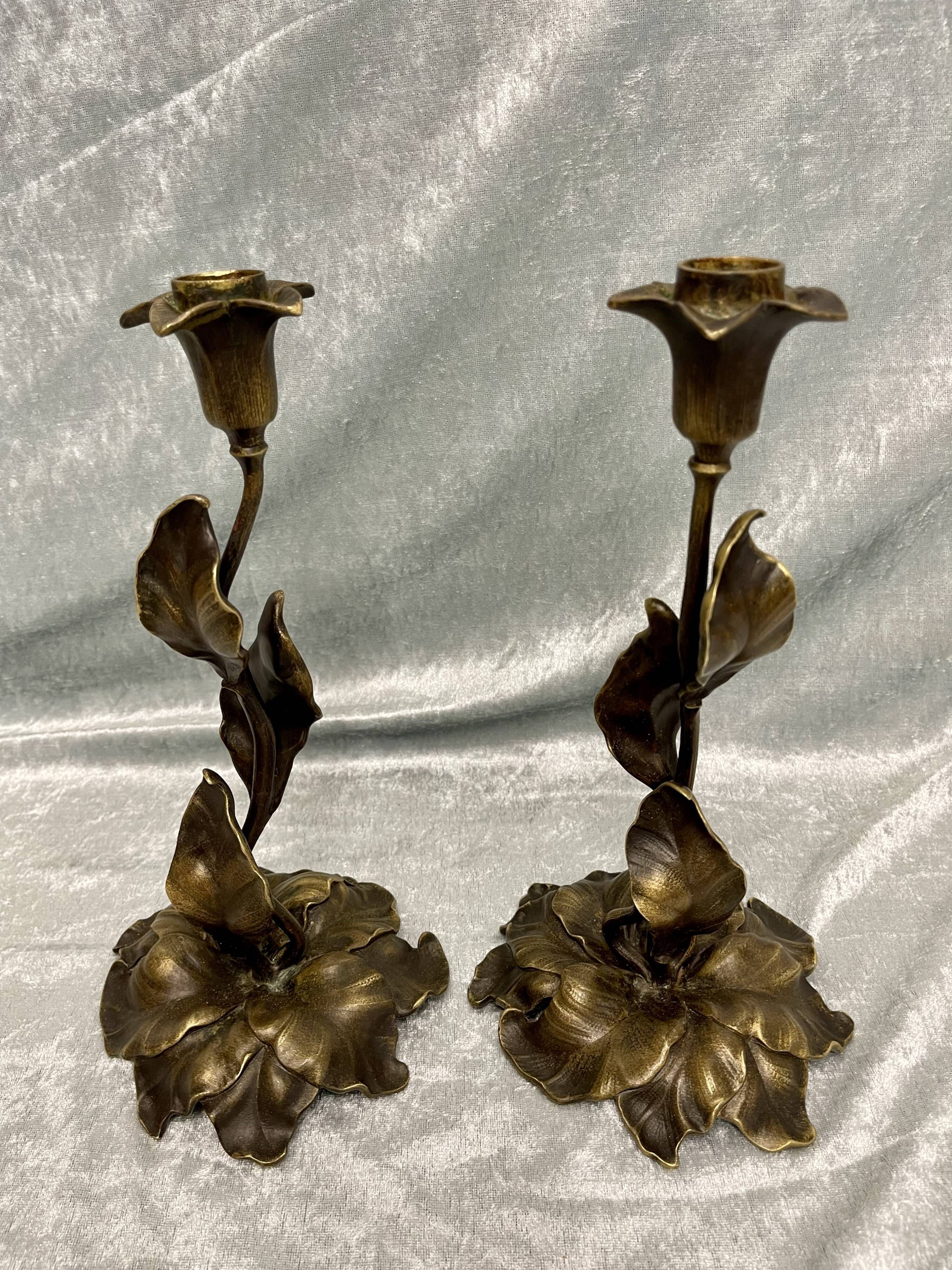 Pair of bronze candle holders from the art nouveau period 1900
