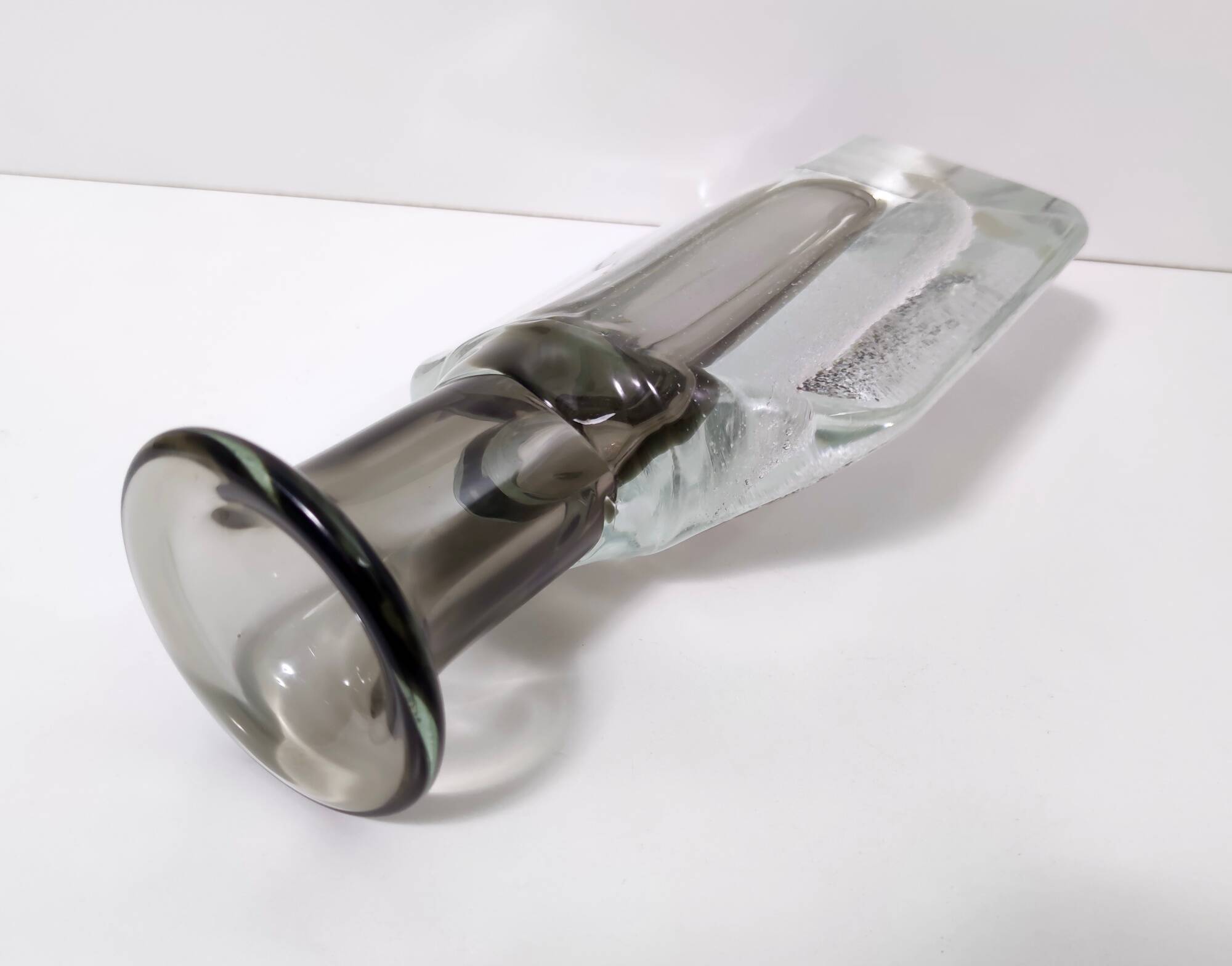 Transparent and Grey Sommerso Murano Glass Vase by Hora P
