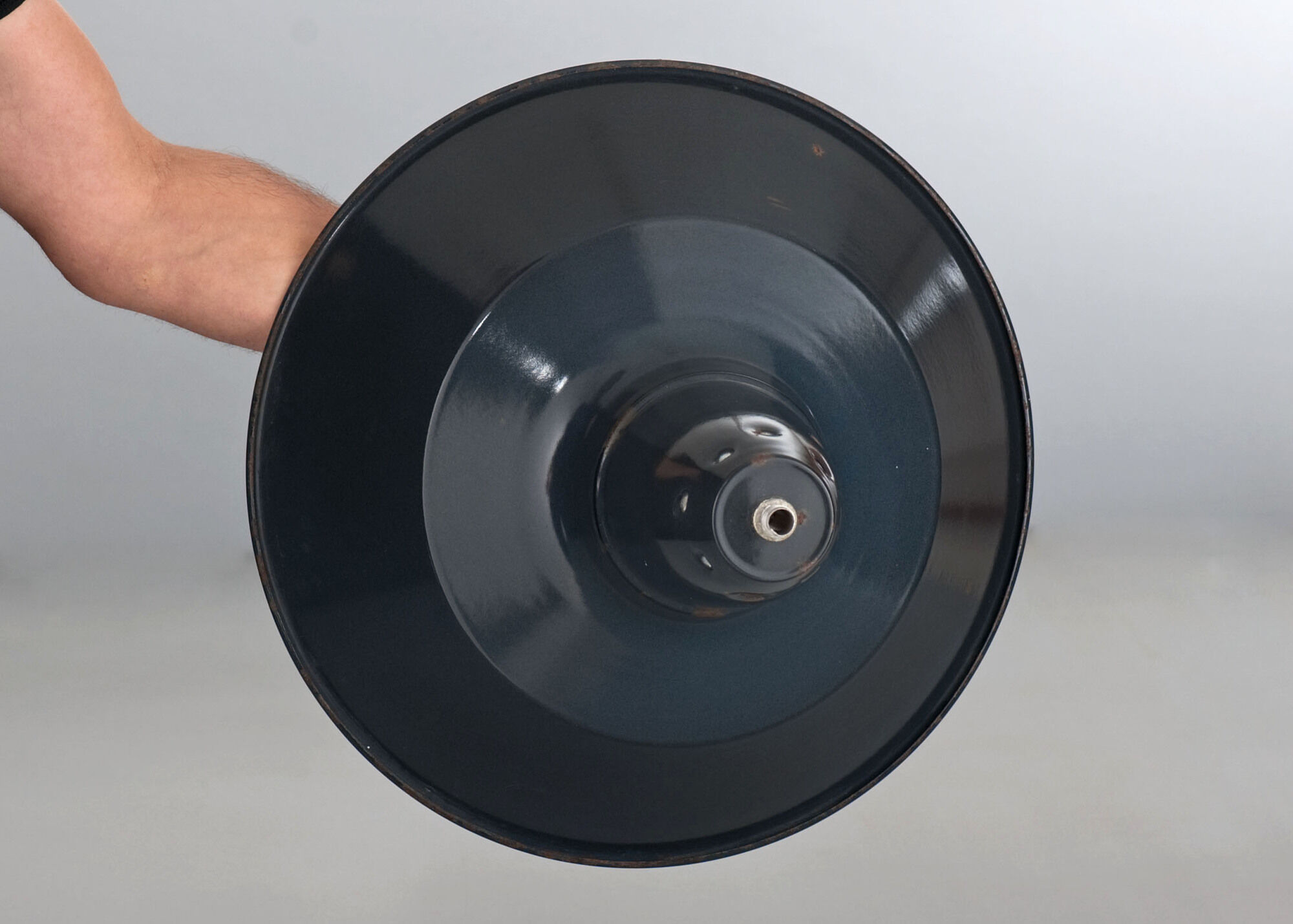 Industrial suspension n°2 in enamelled sheet anthracite gray 44cm XL 1960