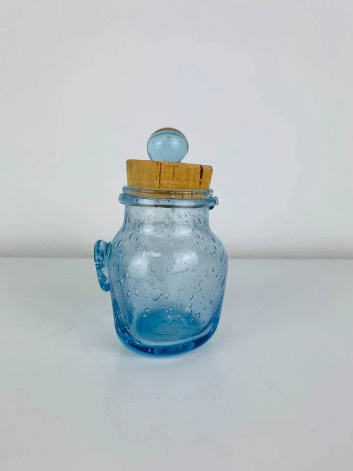 Bonbonnière verre bullé de Biot, bleu