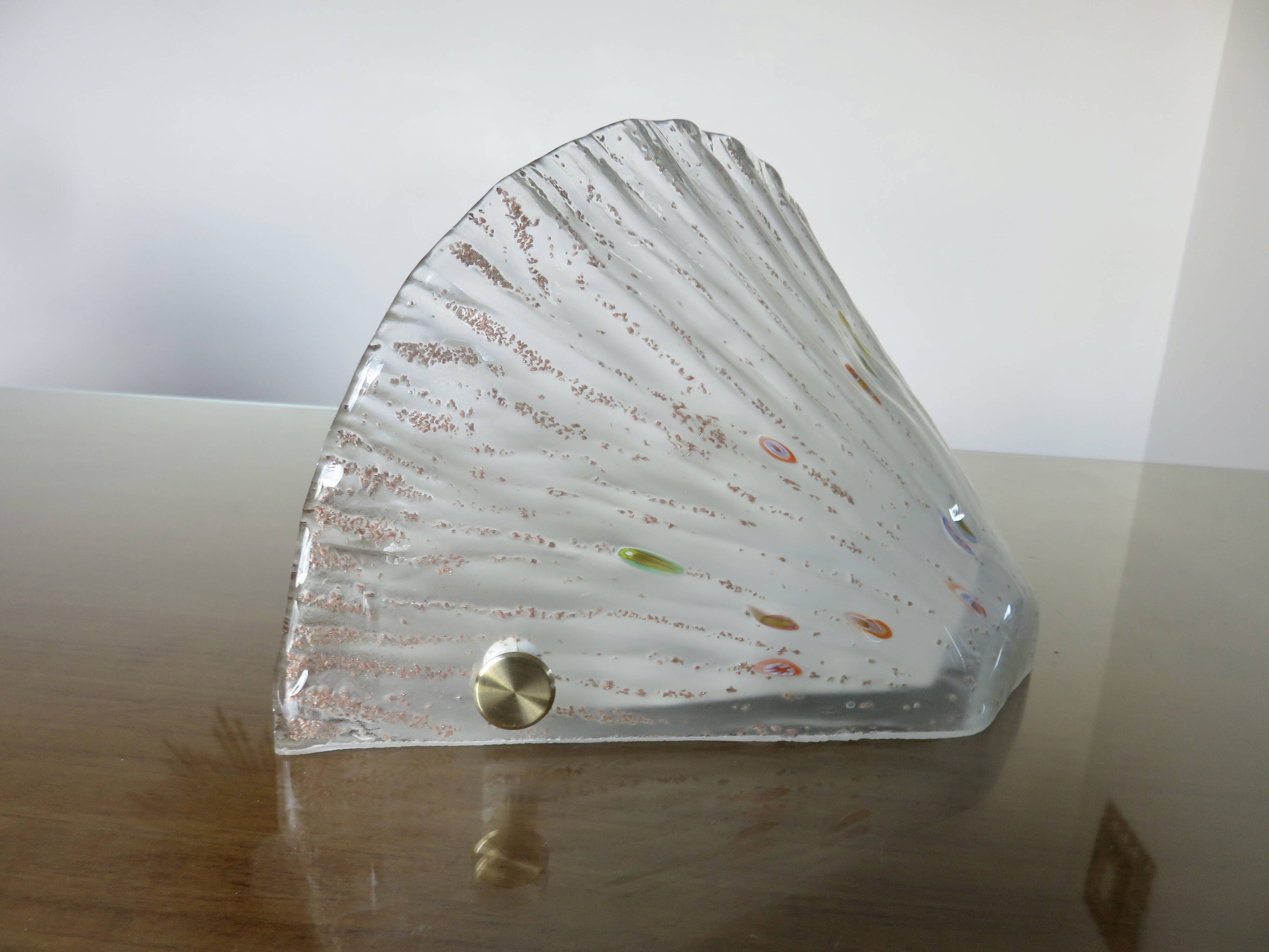 Murano glass wall light and brass cabochons 1970