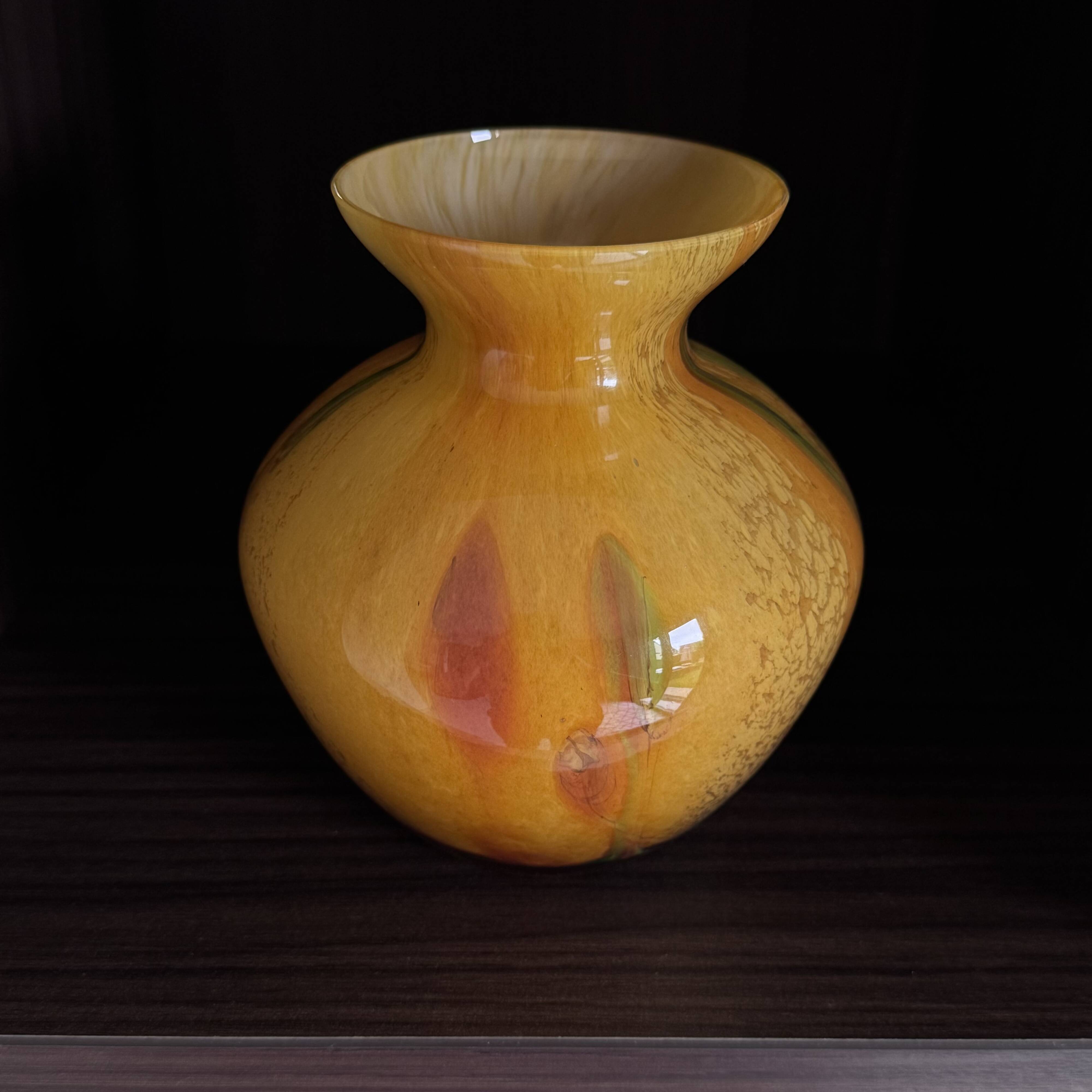 Vintage La Rochère Vase - Coloured Marbled Glass - Signed