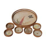Plateau and 6 rattan and plexi butterfly glass undersides