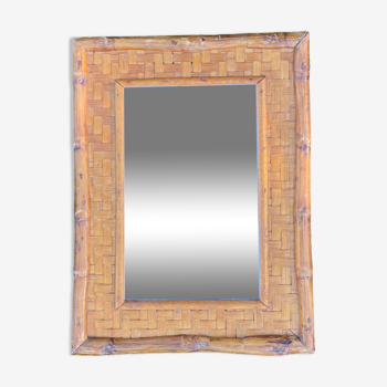 Miroir rectangle rotin bambou 1950