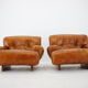 1970s design italian armchairs in wood and cognac leather