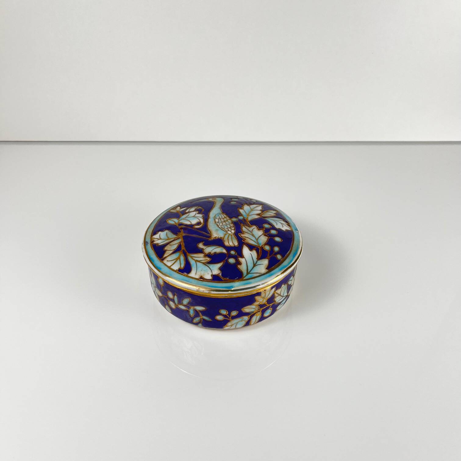 Chinese blue porcelain box with bird and flower motif