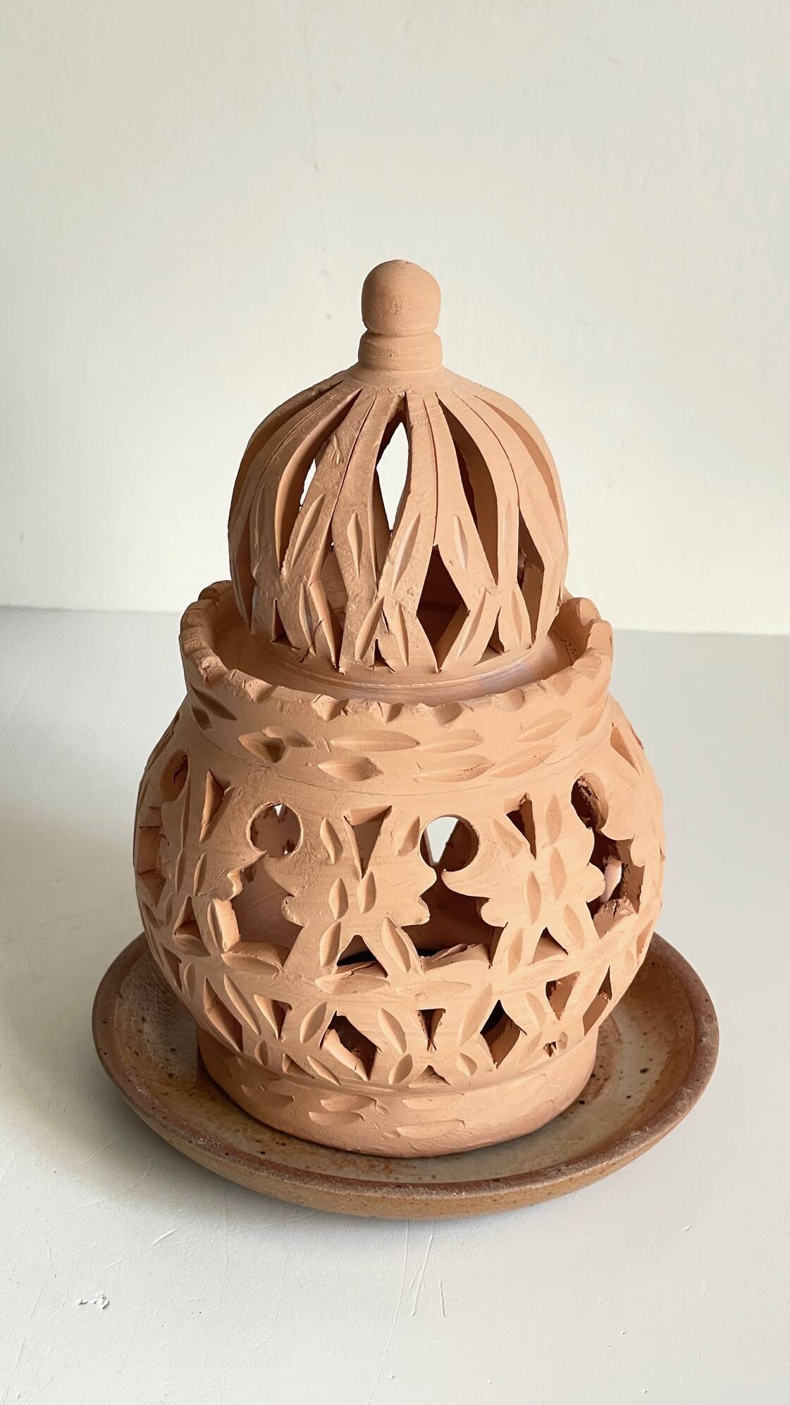 Handmade terracotta tealight candle holder