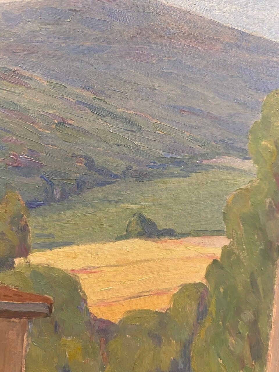 Old painting, Landscape Monts du Lyonnais, signed and dated 1946