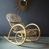 Rocking chair in vintage rattan from Rohe Noordwolde