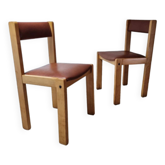 Paire de chaises vintages bois blond et skaï