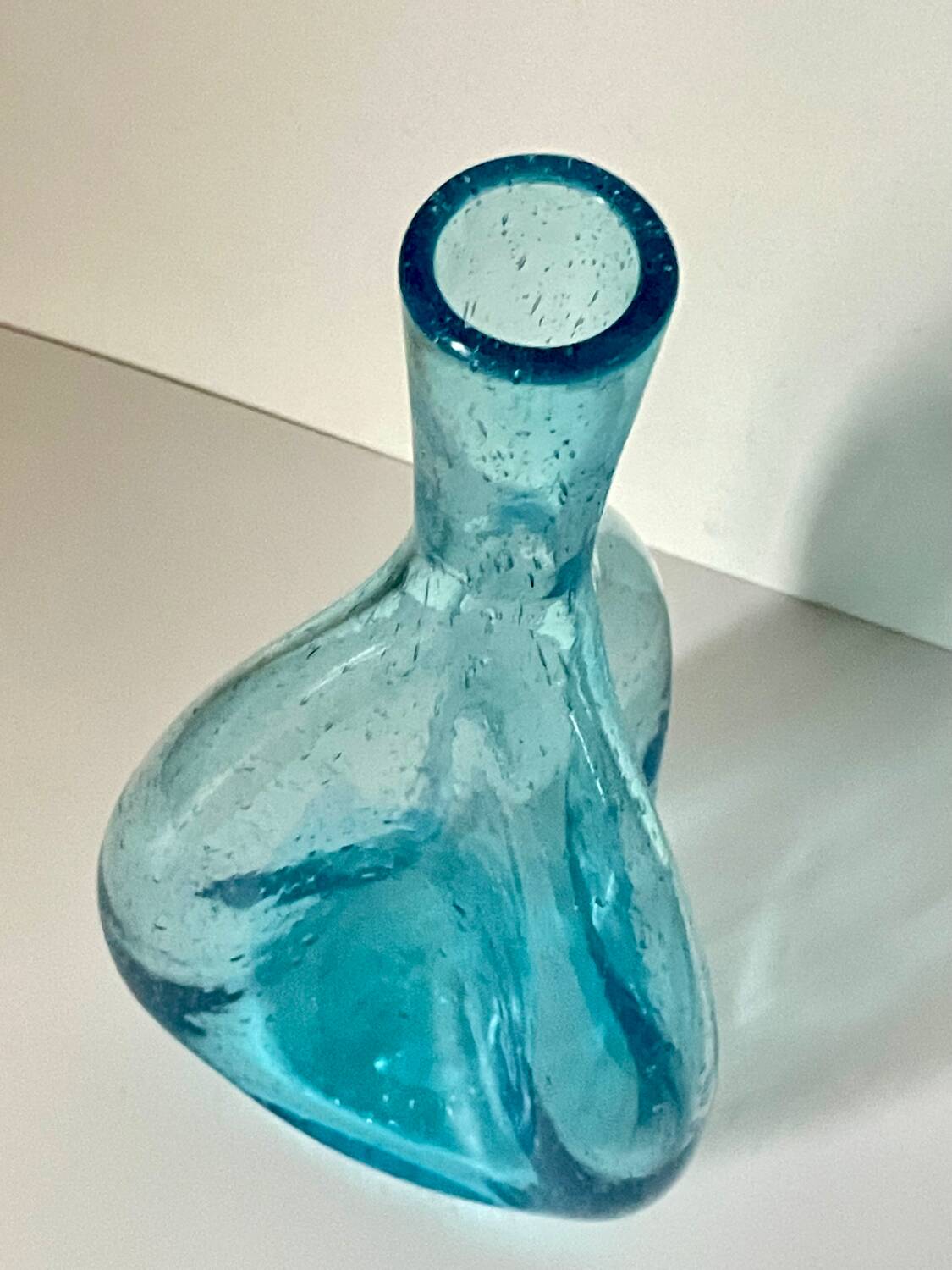 Turquoise bubbled glass vase