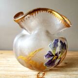 Ball vase with polylobe neck in acid-cleared frosted glass Montjoye