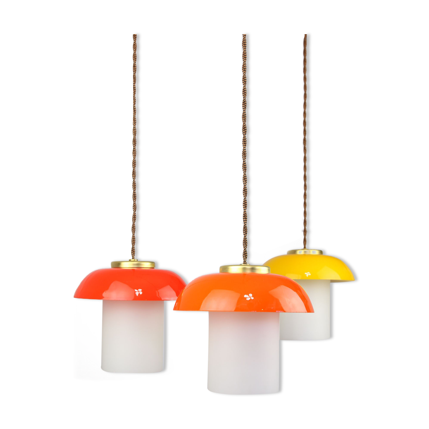 3 suspensions champignon en verre et laiton du milieu du siècle