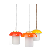 3 suspensions champignon en verre et laiton du milieu du siècle