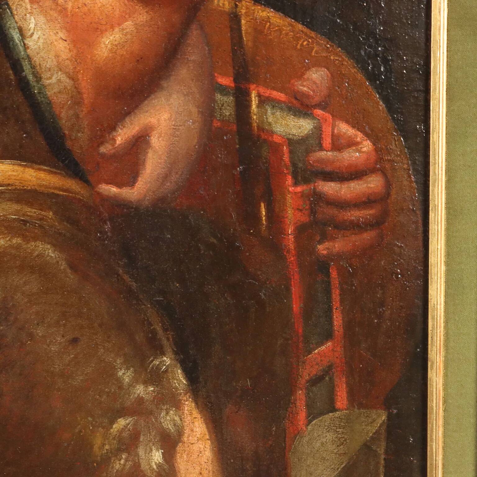 Ancient painting of the Virgin and Child on canvas from the 17th century.