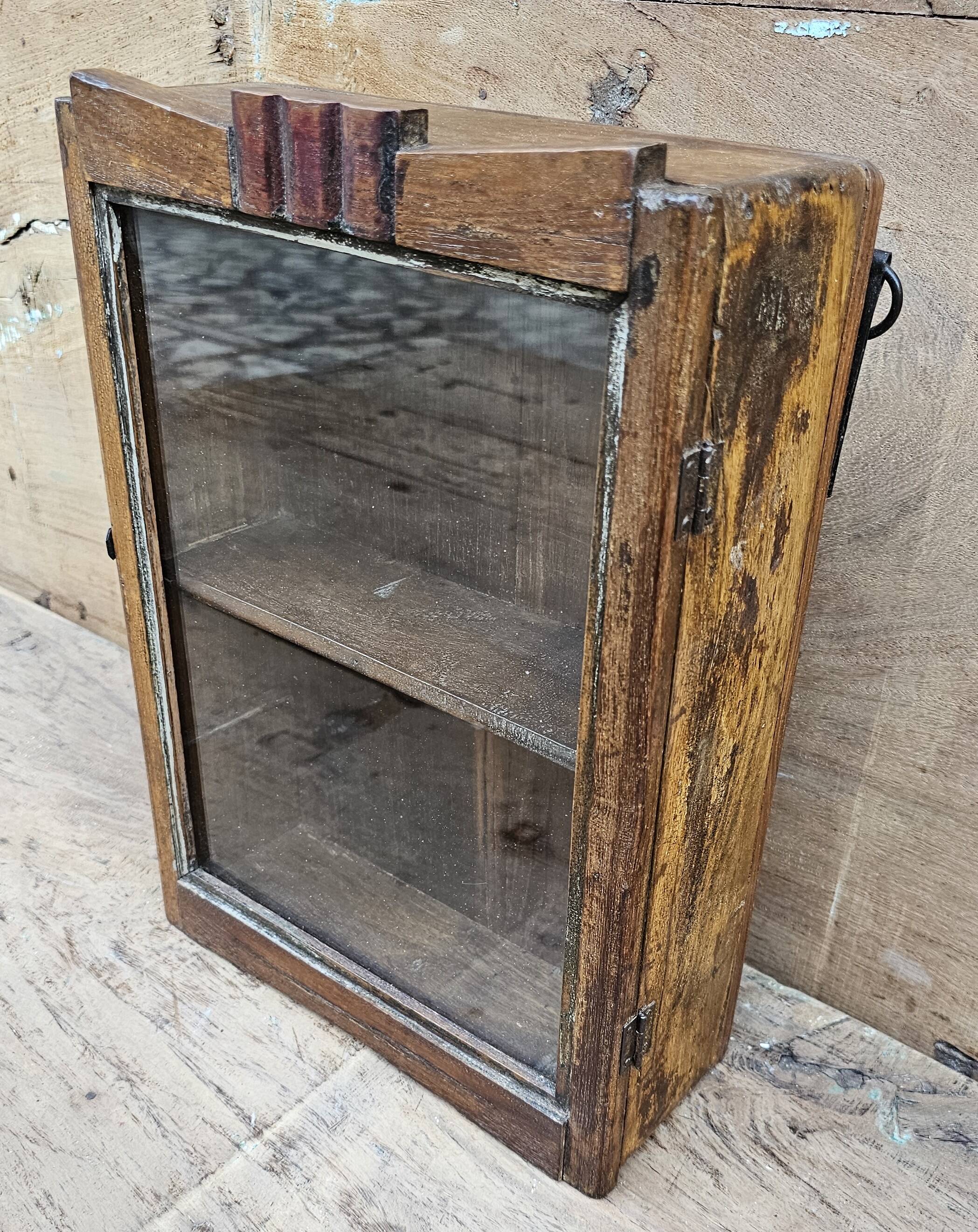 Old Art Deco wall display case in Burmese teak