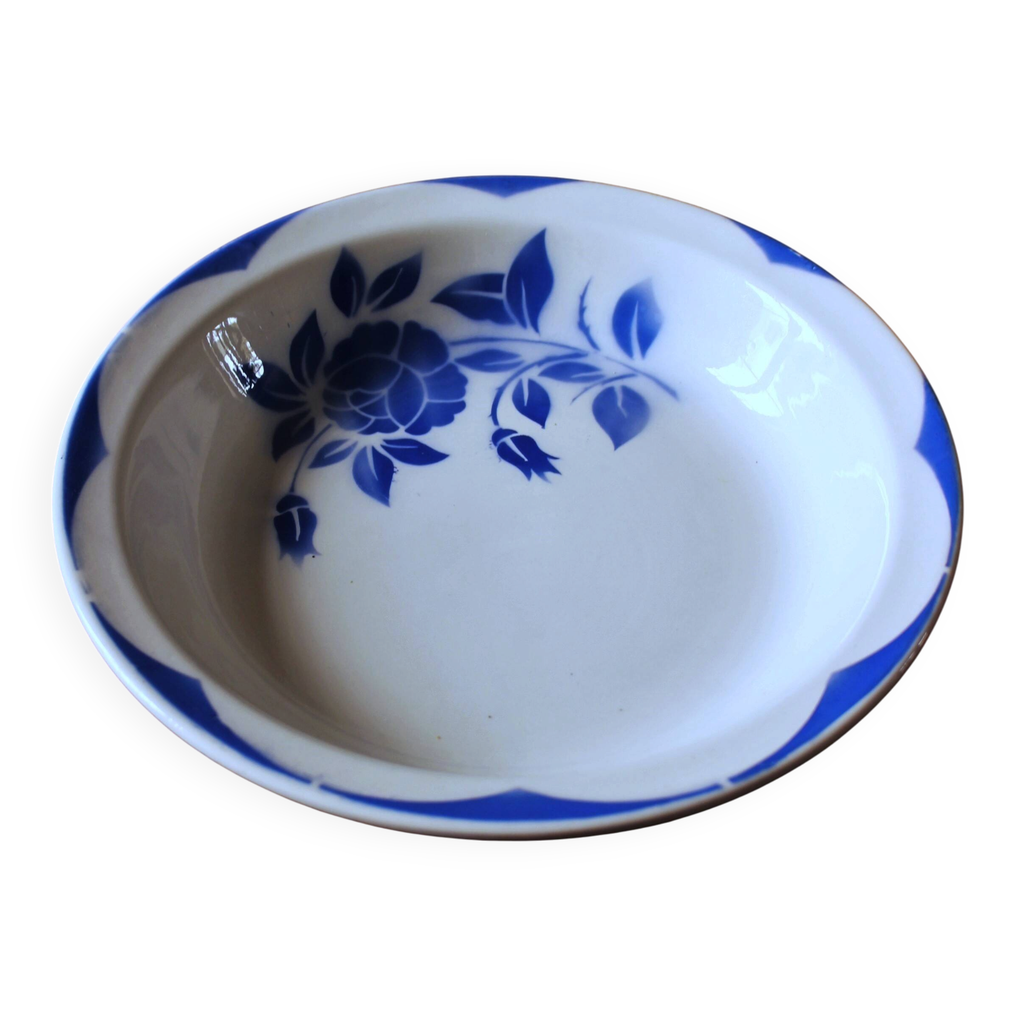 Hollow round plate Corsica Digoin Sarreguemines Blue Art Deco