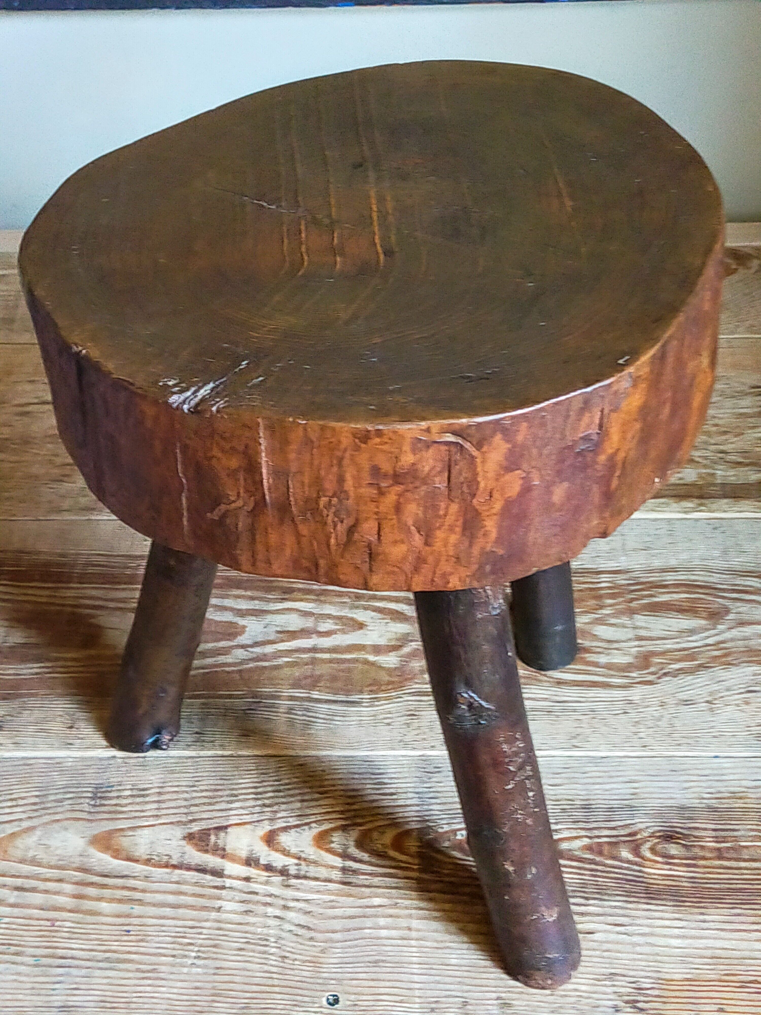 Brutalist tripod stool vintage folk art
