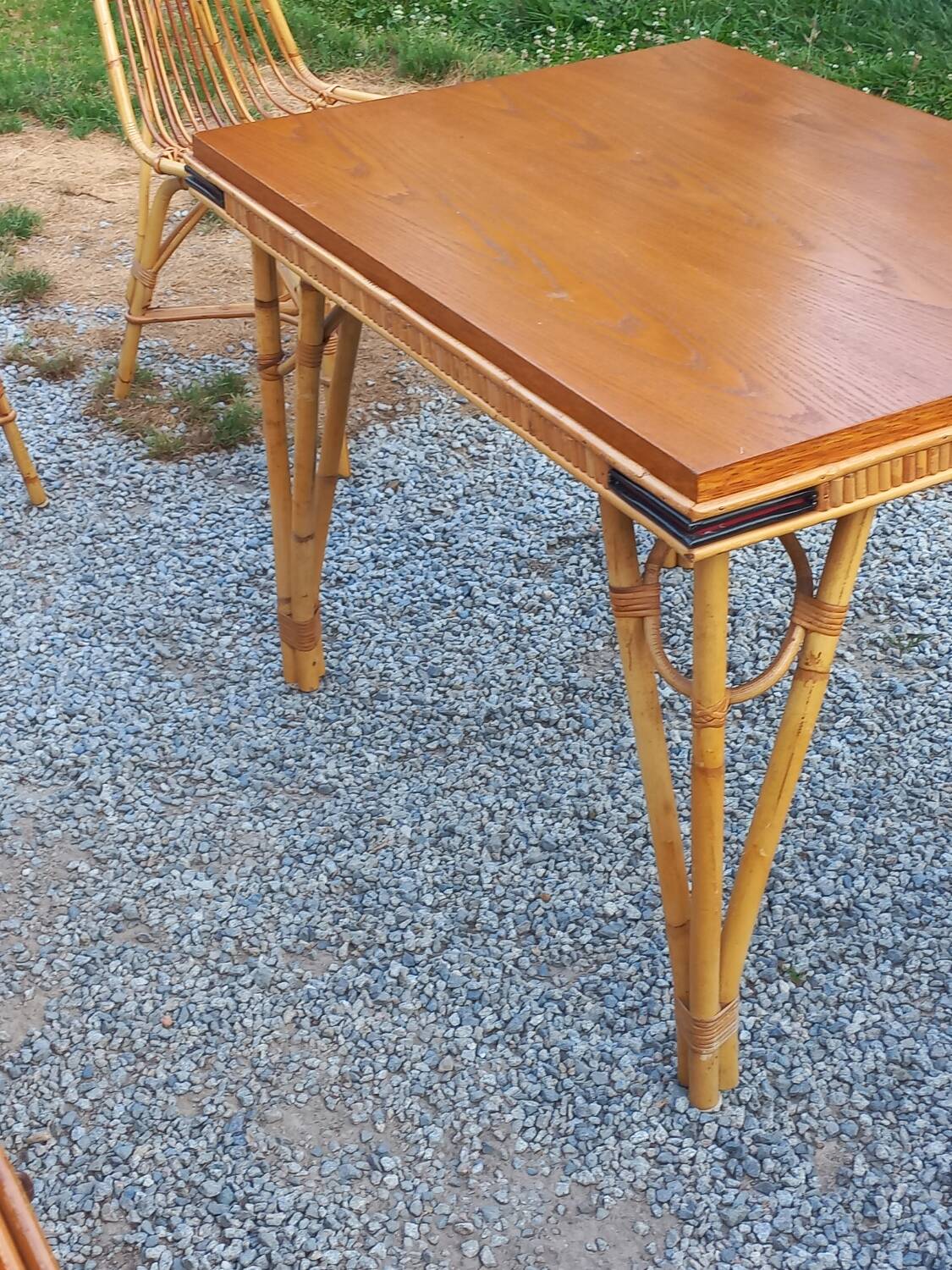 Vintage dining room attributed to Audoux and Minet in bamboo and rattan