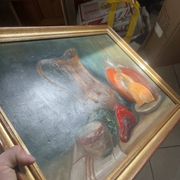 Old Oil Painting Still Life Golden Frame Signed Marcille 1990