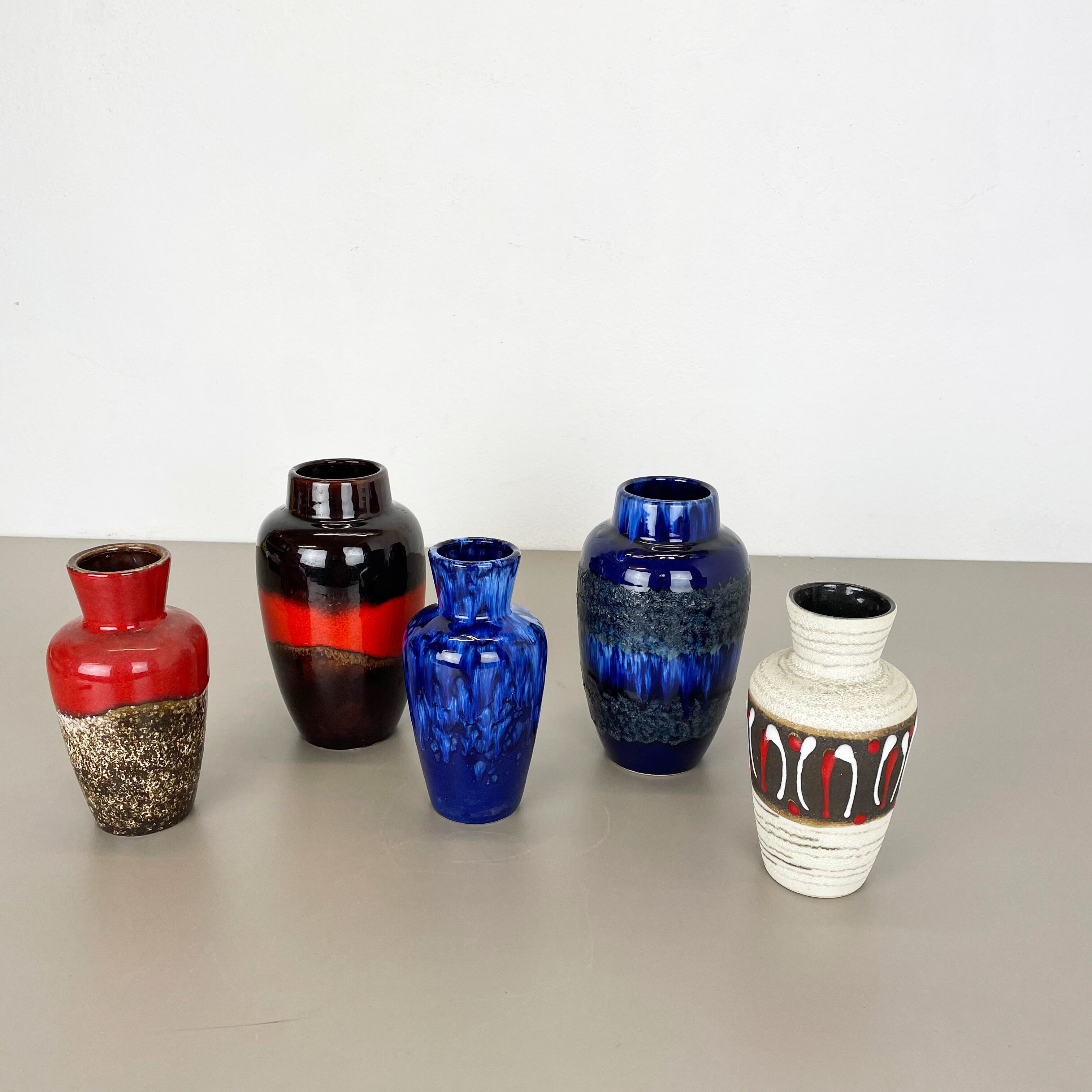 Set of Five Vintage Pottery Fat Lava Vases Made by Scheurich, Germany, 1970s