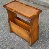 English magazine holder in wood and brown leather