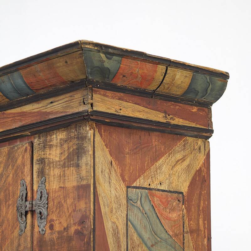 Rustic Farmhouse Folk Art Painted Bridal Cabinet in Faux-Marble