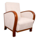 Art Deco armchair from the 1930s in beige fabric and carved wood, Hungarian origin.