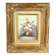 Still life, painting on hardboard, wooden and stucco frame.