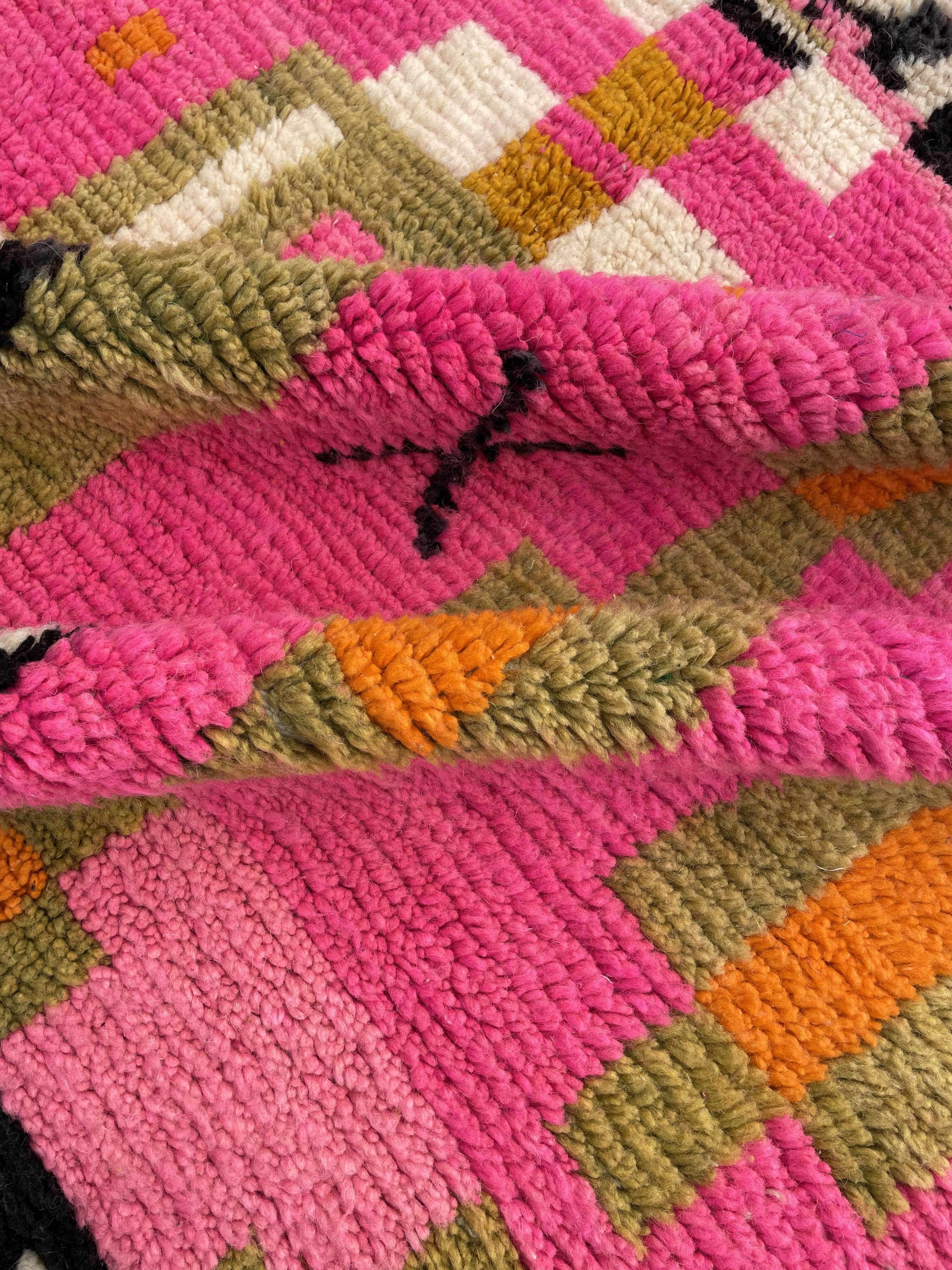 Large pink berber rug in wool boujad new 200x310 cm