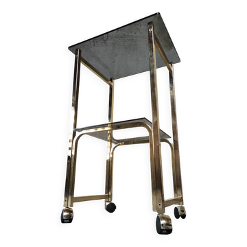 Side Table 1970s smoked glass/gold/wheels