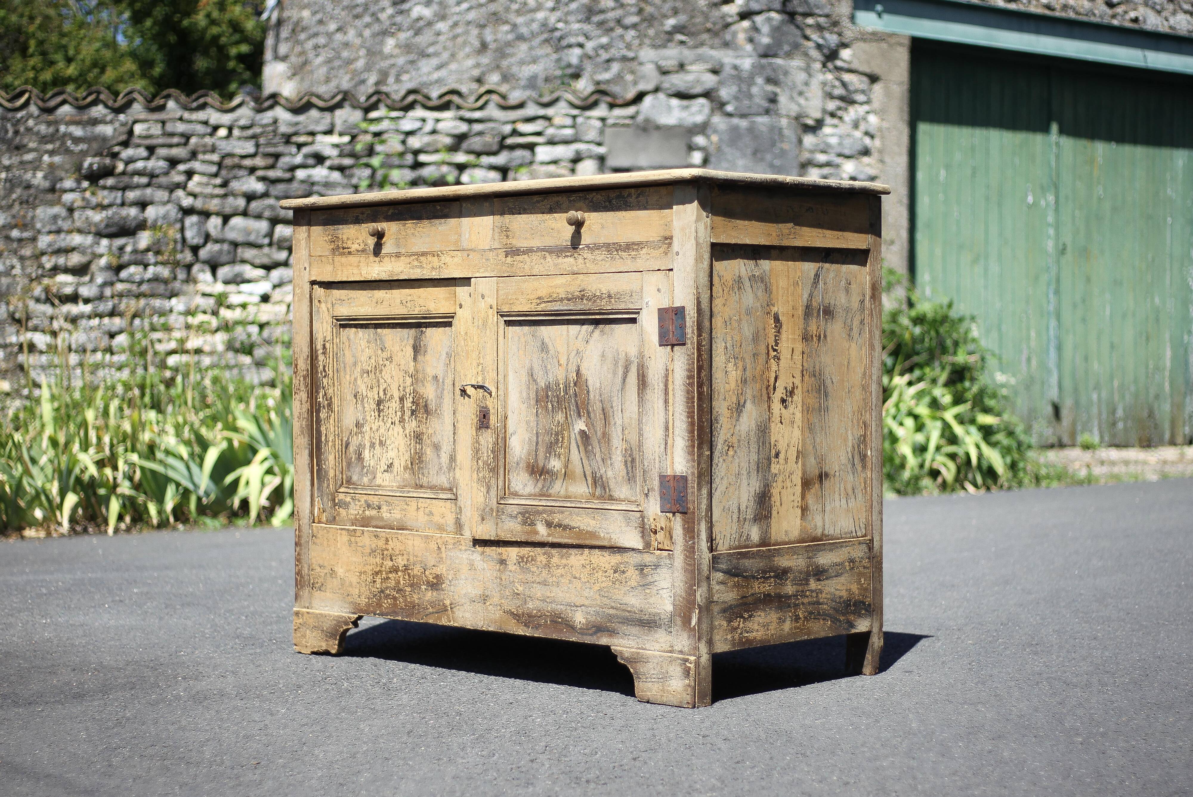 Old wooden sideboard, wooden furniture, brutalist storage furniture