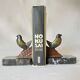 Pair of art deco bronze bookends pigeons dove marble