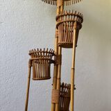 50s rattan plant stand floor lamp