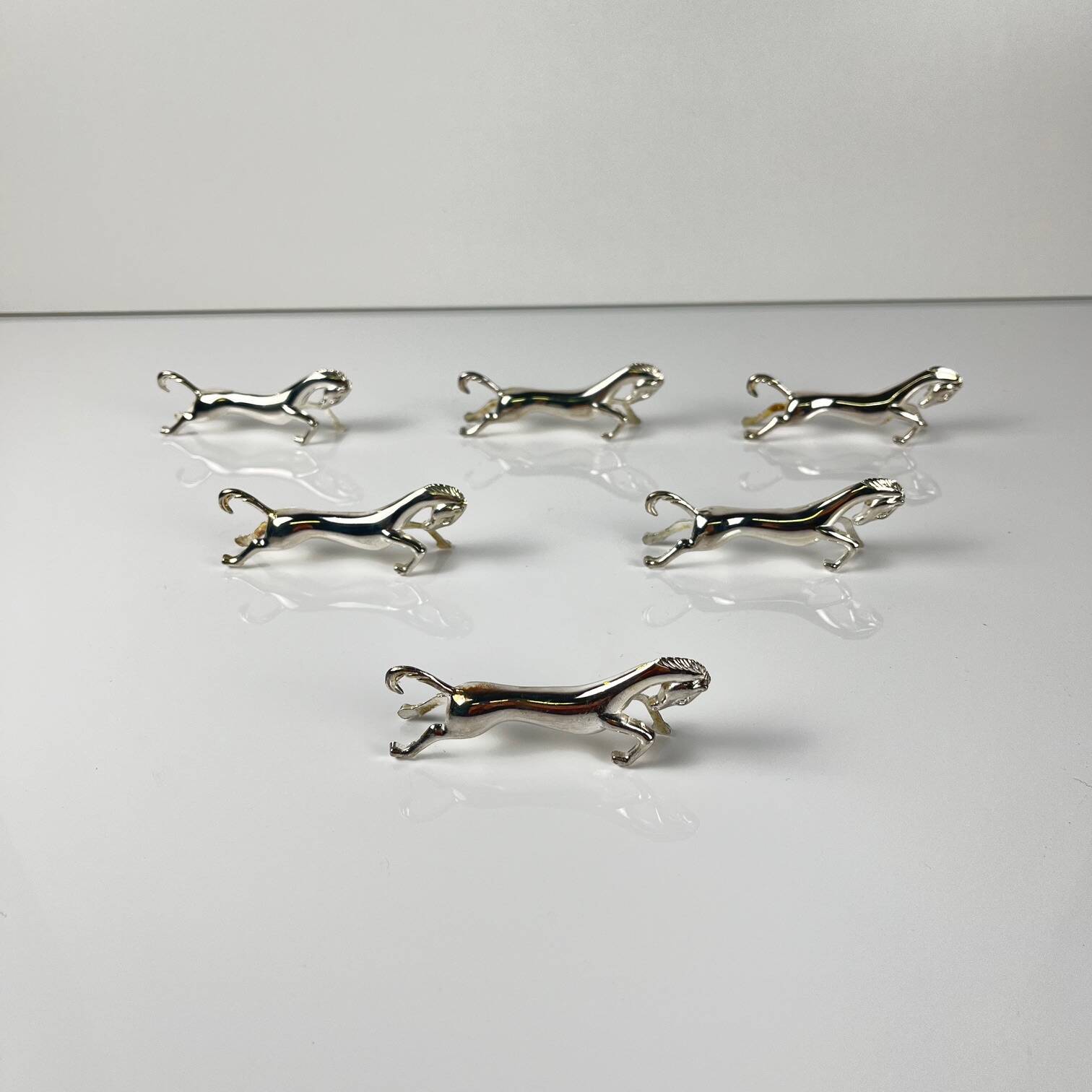 Set of 6 antique silver-plated horse-shaped knife holders