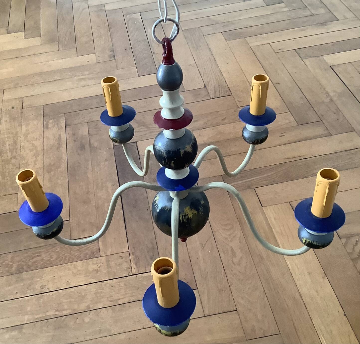 Baroque vintage chandelier 5 branches wood + metal