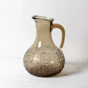 Italian Smoked Glass Jug / Embossed Floral Brown Pitcher / Mid-century Jug