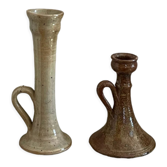 Set of stoneware candle holders