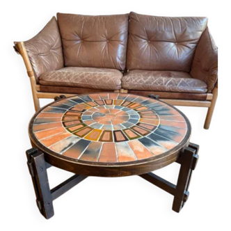 Sale Roger Capron Coffee Table ceramic, porcelain and earthenware, wooden legs - Herbier collection