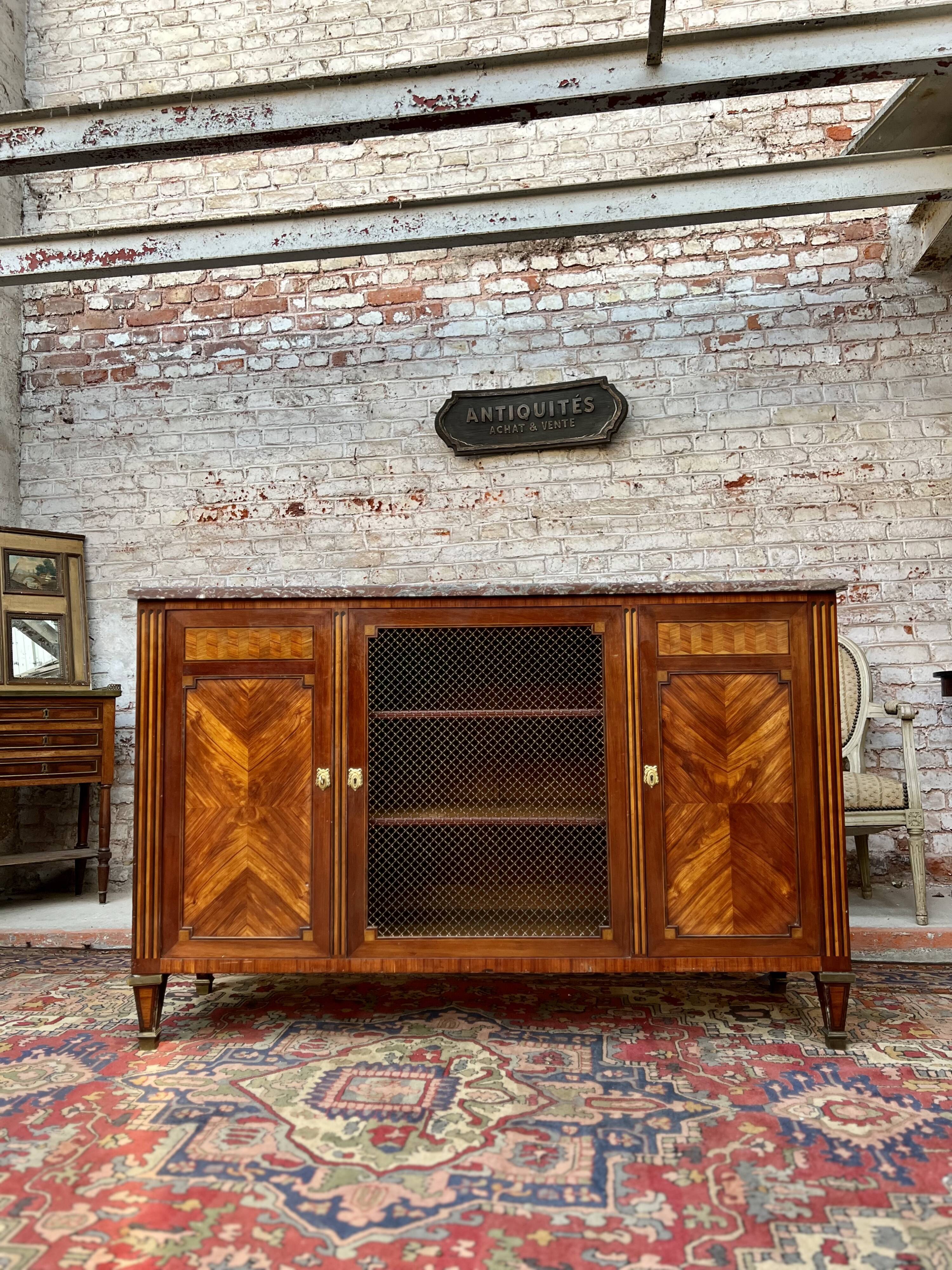 Low sideboard in marquetry style Louis XVI late nineteenth century