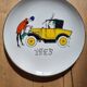 Dessert plates and their Gien earthenware dish illustrated by J. Charmoz automobile theme