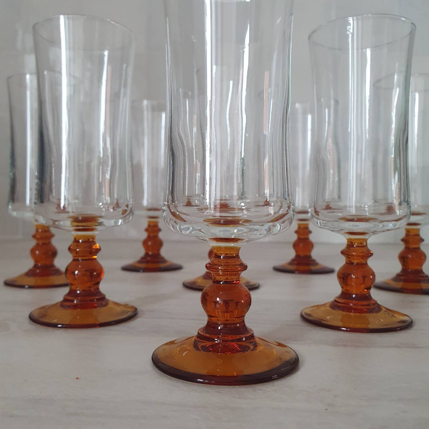 Luminarc amber stemmed glasses
