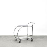 Vintage art dèco tubular steel chrome plated and glass bar cart, 1950s