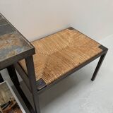 Side table with straw bench