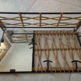 Designer coat rack in rattan and metal with 5 hooks and mirror - Raoul Guys style