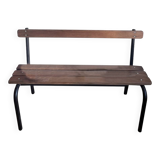 Vintage school bench with backrest