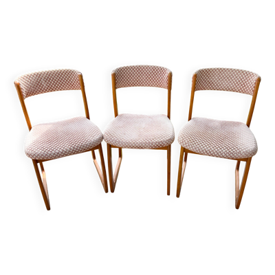 Lot de 3 chaises traineau SELF , dlg de Baumann , 1970'