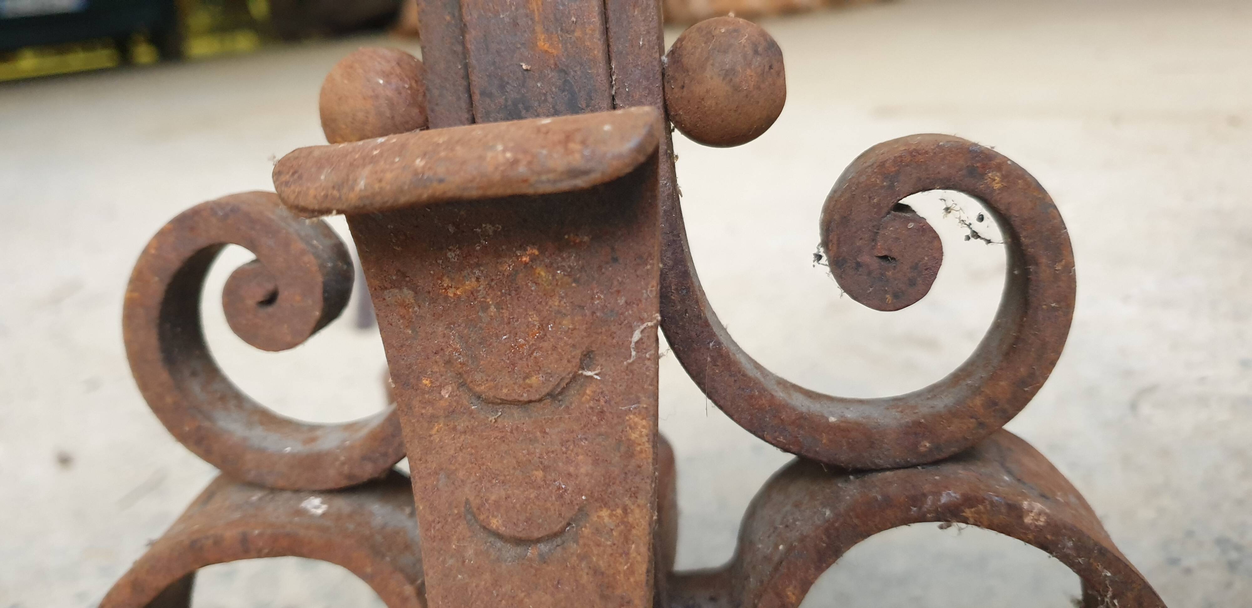 Pair of Wrought Iron Andirons with Refined Ornamentation - 20th Century