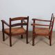 Pair of oak and straw armchairs from the 1940s